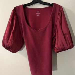 Anthropology satin sleeved wine/burgundy 3/4 or puff sleeve